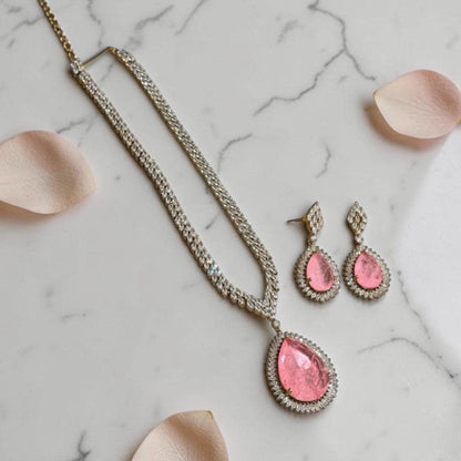 Teardrop high end doublet stone with Cz stones Jewelry set antique finish
