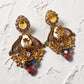 Embellished Statement Earrings with Yellow Teardrop Stones and Intricate Multicolor Detailing
