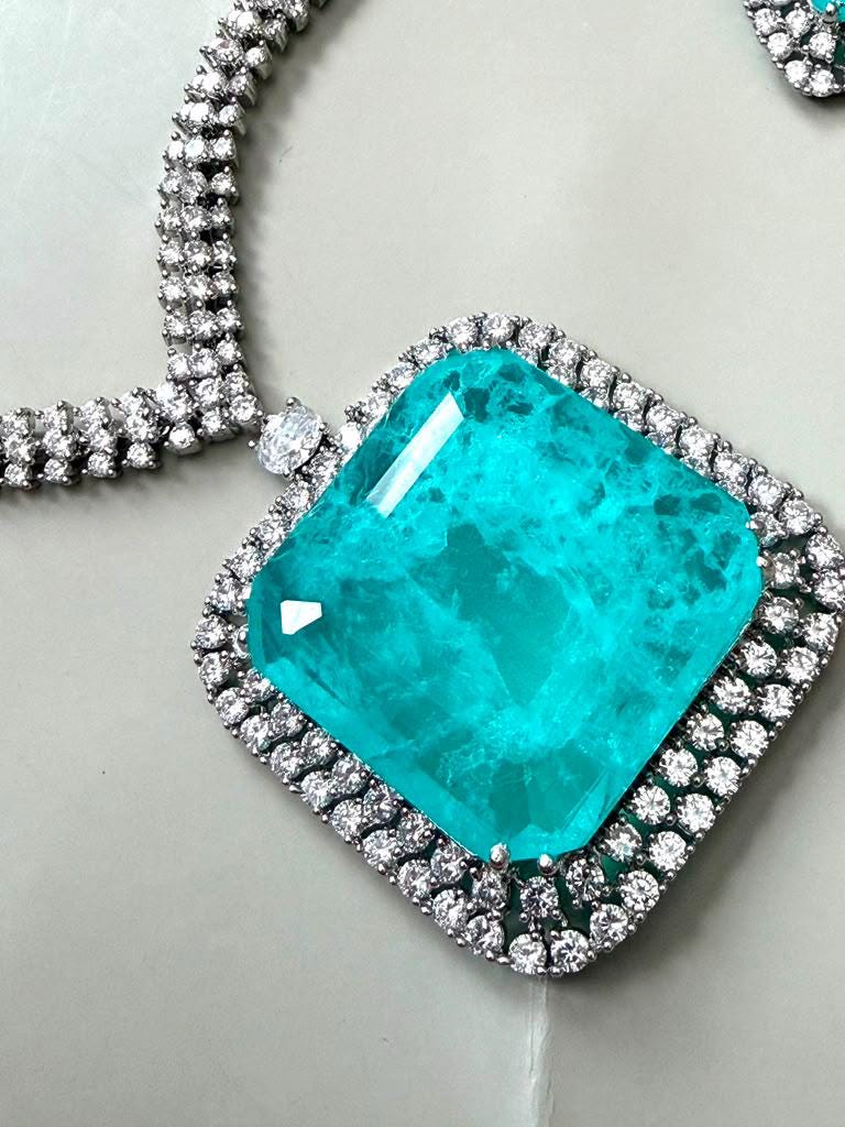 High-End Doublet Statement Necklace and Earrings Set with AD Stone Detailing