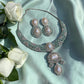 High End Mint Green Statement Necklace with Matching Drop Earrings Cubic Zarconia/ Pearl Designer