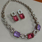 Rhodium Finish Rare Designer Necklace Set with Ruby Pink and Purple Micro Cz Stones for Styling