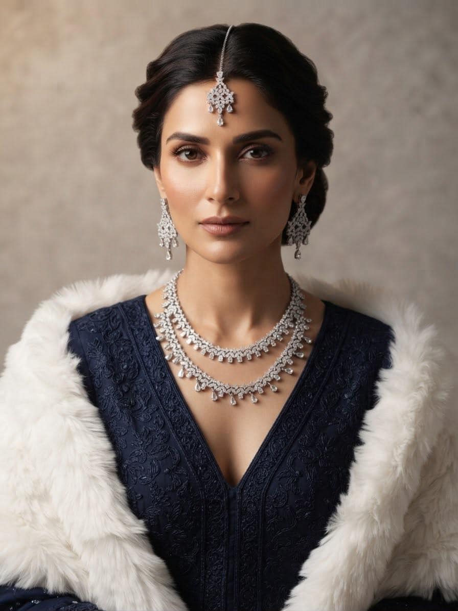 Graceful Cascade Rhodium Finish Necklace Set