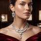 High End Rhodium Finish Necklace Jewelry Set with Matching Chandelier Earrings