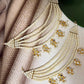 Multi Strand Pearl Forehead Headpiece with White Stones Gold Finish Traditional Ethnic Head Jewelry