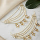 Multi Strand Pearl Forehead Headpiece with White Stones Gold Finish Traditional Ethnic Head Jewelry