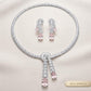 Ornate Blush Pink Necklace and Earrings Set with Layered Decorative Stonework