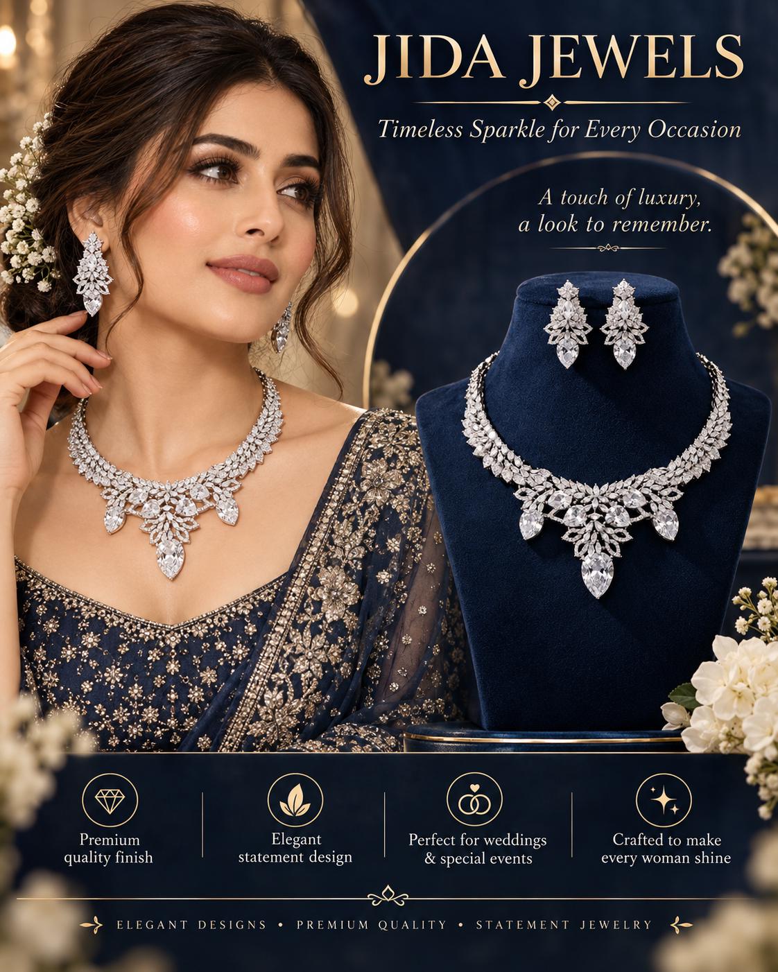 Delicate CZ Necklace Set Featuring a Rhodium Coating