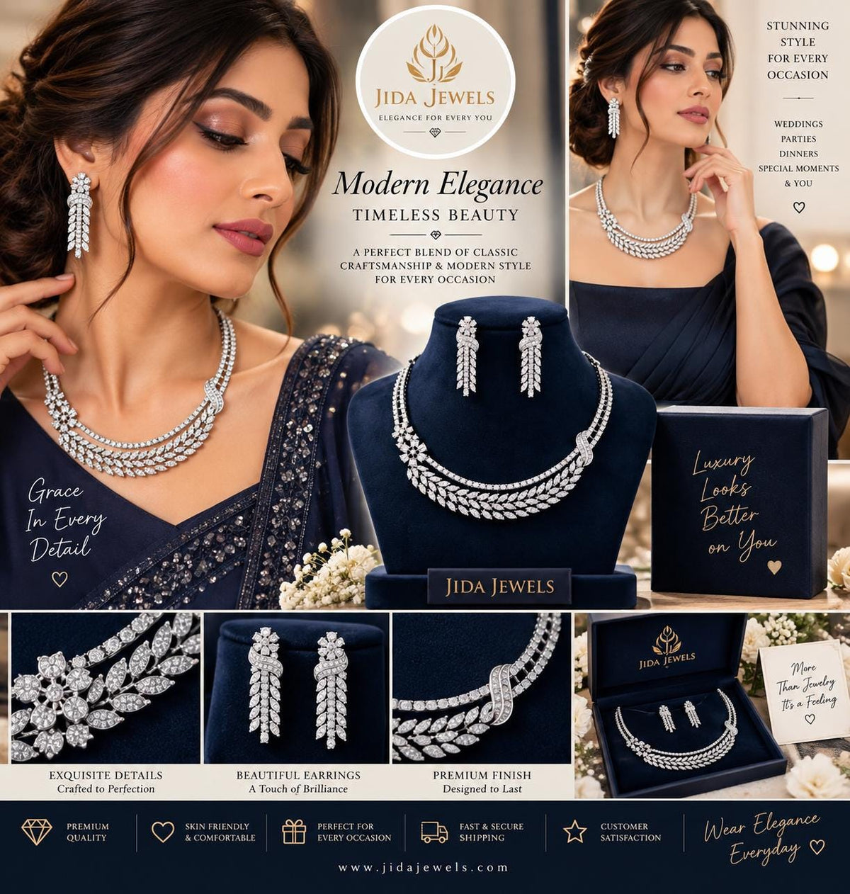 Brilliant Rhodium Finish Necklace Set with Cubic Zirconia Stones