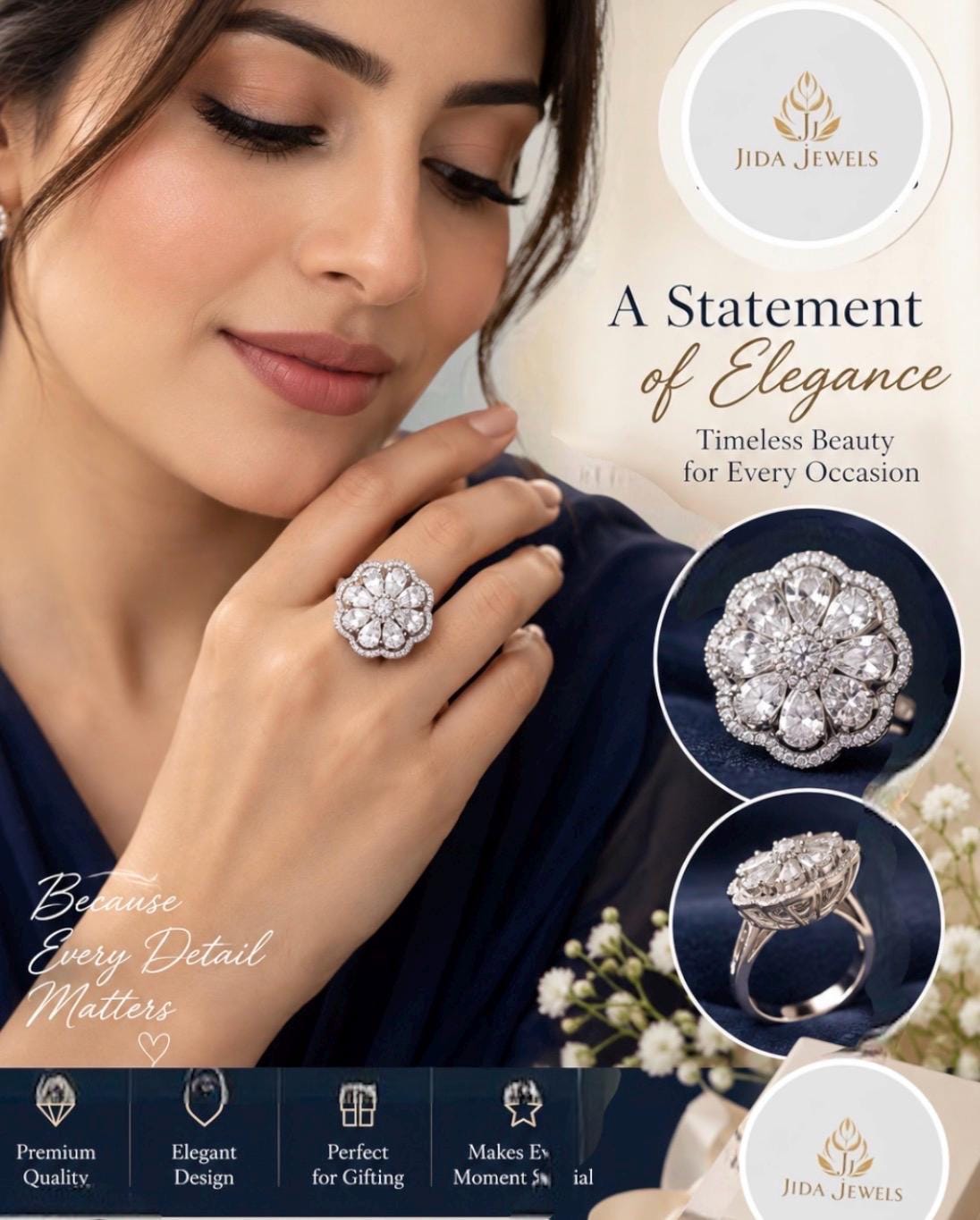 Exquisite Cubic Zirconia Ring Featuring Refined Rhodium Finish