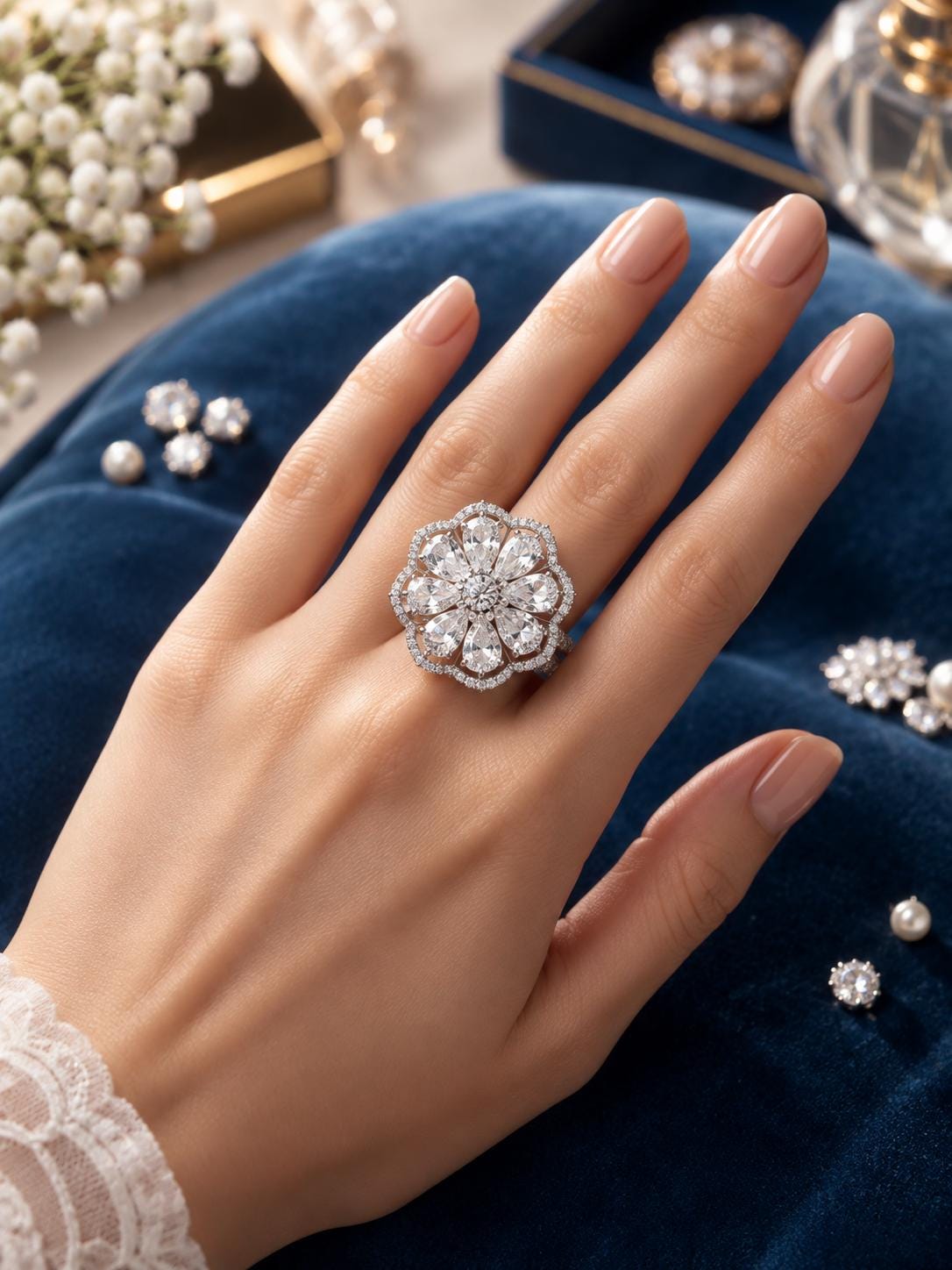 Exquisite Cubic Zirconia Ring Featuring Refined Rhodium Finish