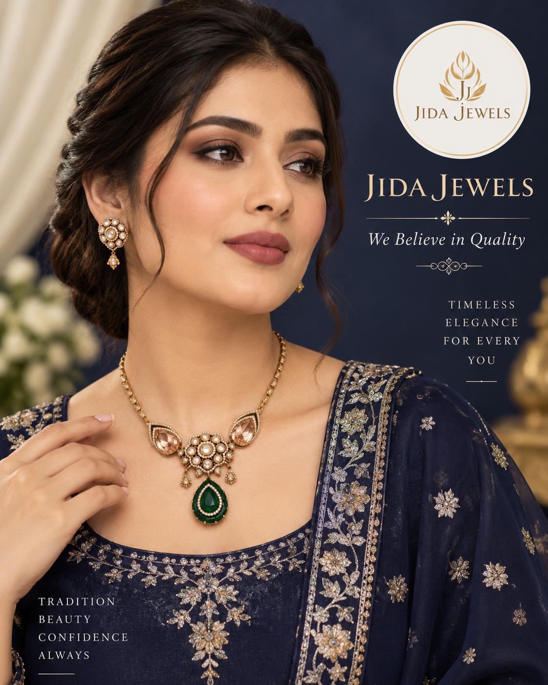 High End Gold Plated Jewelry Set with Monzonite Emerald and Champagne Stone