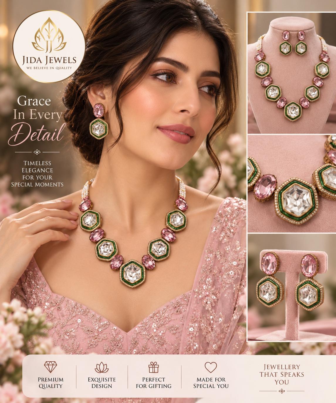 High End Patchy Kundan Style Necklace Jewelry Set