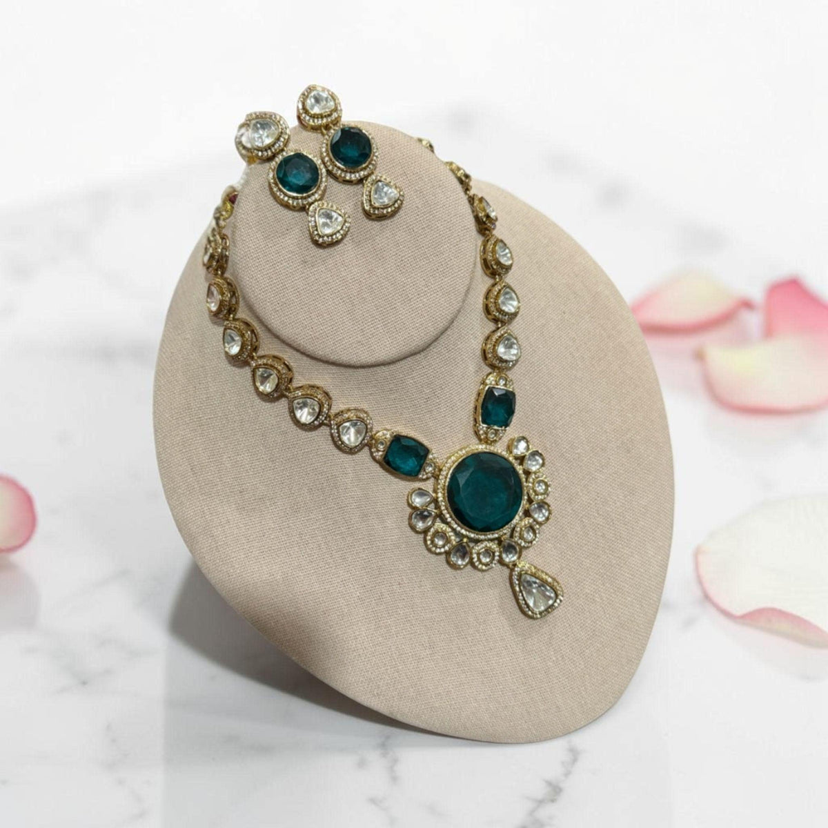 Necklace Jewelry Set with Matching Teal Green Stone Earrings