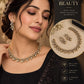Elegant Antique Gold Finish Leaf Necklace and Earrings Set with Dazzling AD Stone Embellishment