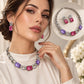 Rhodium Finish Rare Designer Necklace Set with Ruby Pink and Purple Micro Cz Stones for Styling