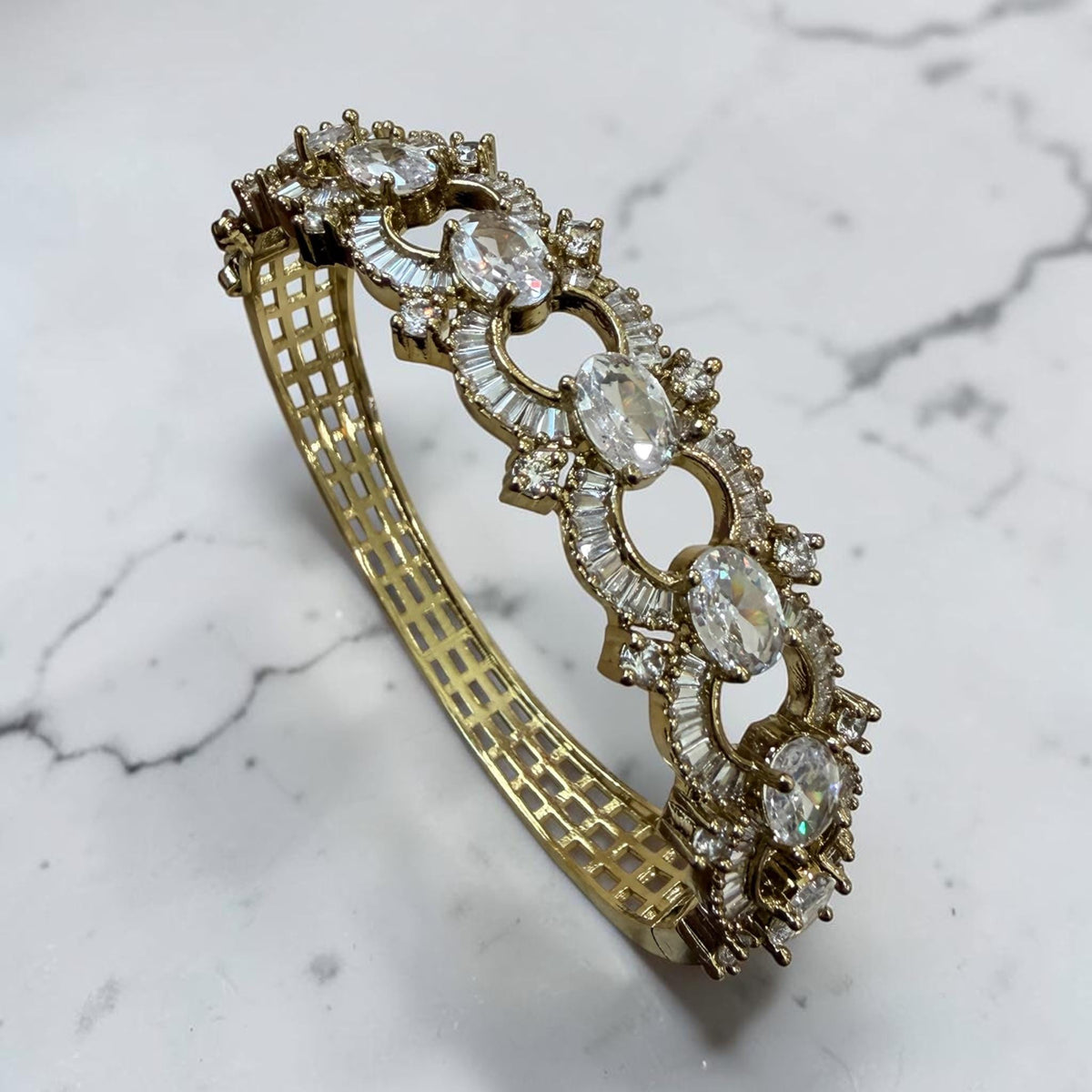 Antique Gold Tone Bangle with Sparkling Cz Stones