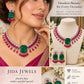 Ornate High End Emerald Green Jewelry with Ruby Pink Details in a Statement Necklace Set