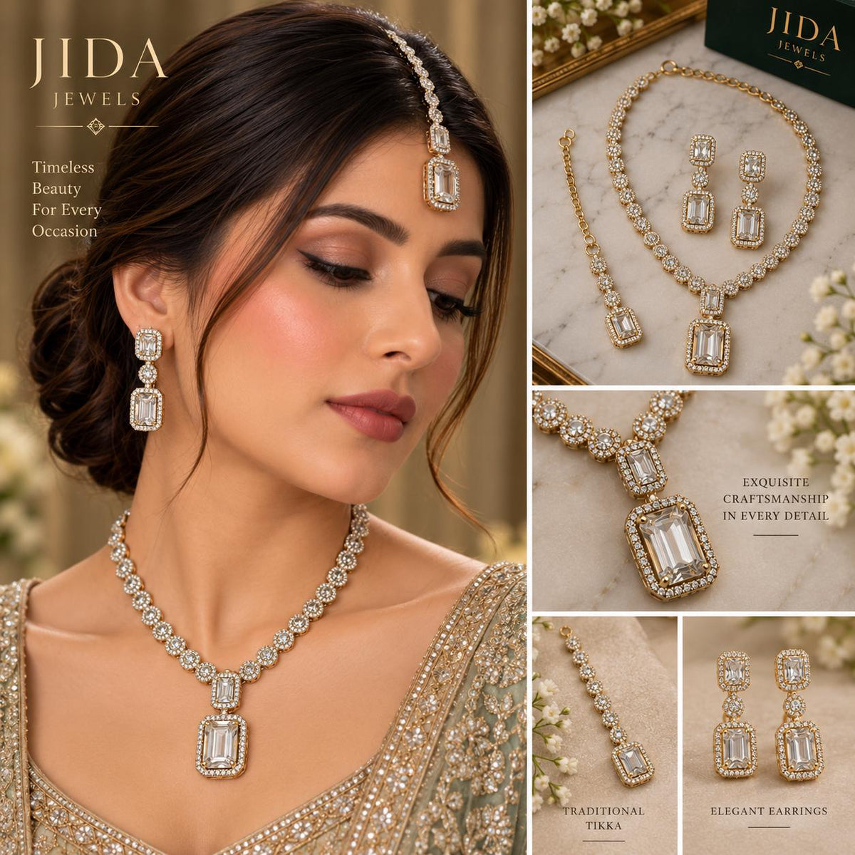 Statement Pendant Necklace with Coordinating Earrings and Maang Tikka Set
