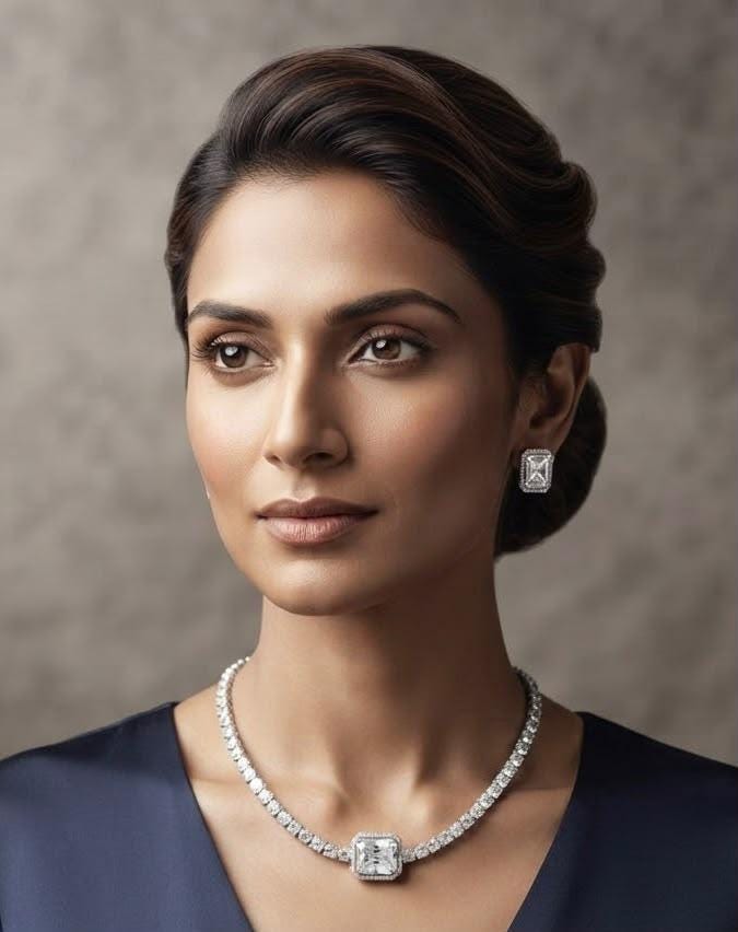 Luxury Rhodium Plated Cubic Zirconia Necklace Set Bold Statement Jewelry