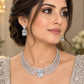 Rhodium Finish Choker Necklace Jewelry Set with Matching Emerald Cut Earrings