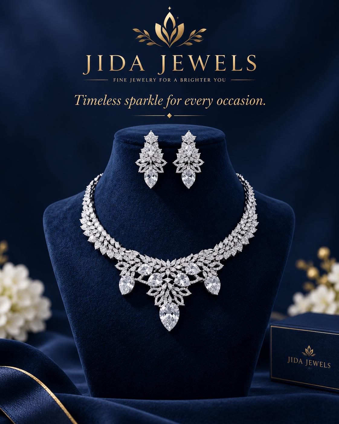 Delicate CZ Necklace Set Featuring a Rhodium Coating