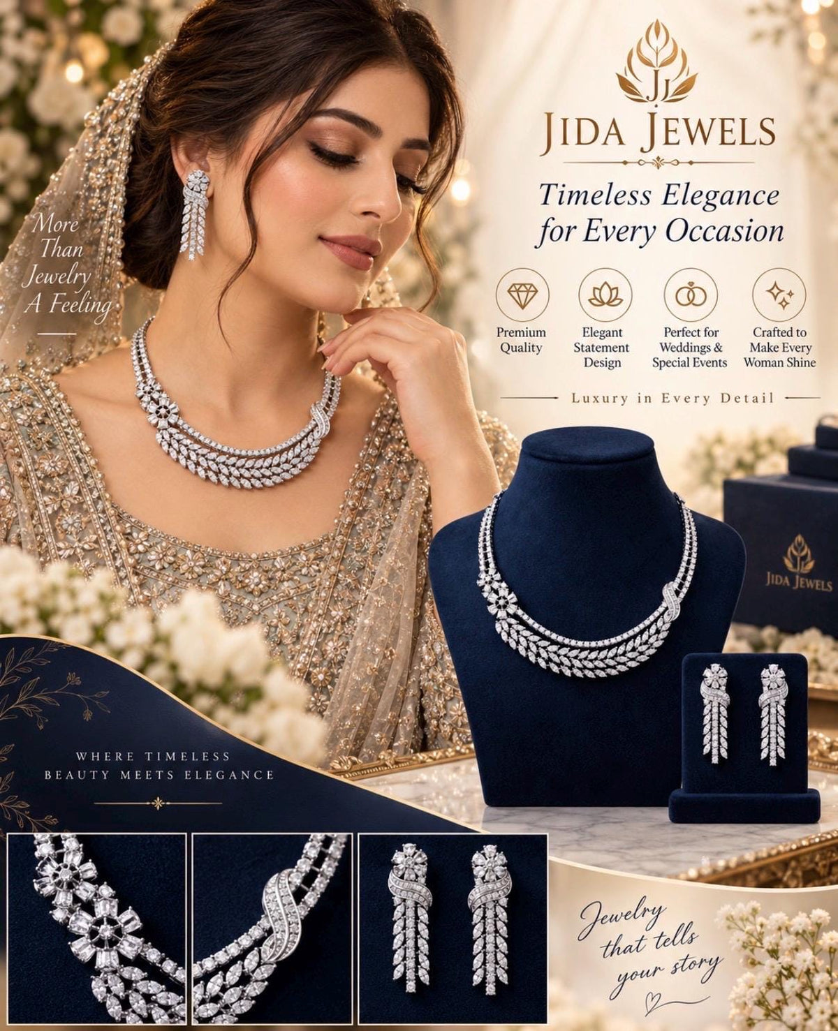 Brilliant Rhodium Finish Necklace Set with Cubic Zirconia Stones