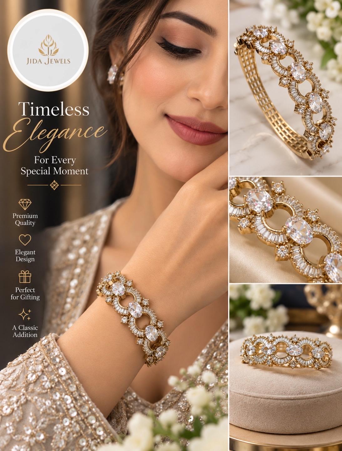 Antique Gold Tone Bangle with Sparkling Cz Stones