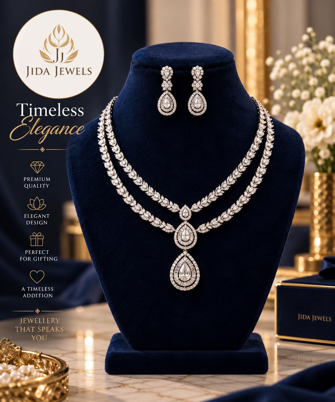 Cubic Zarconia High End Elegant Jewelry Set with Matching Teardrop Earrings