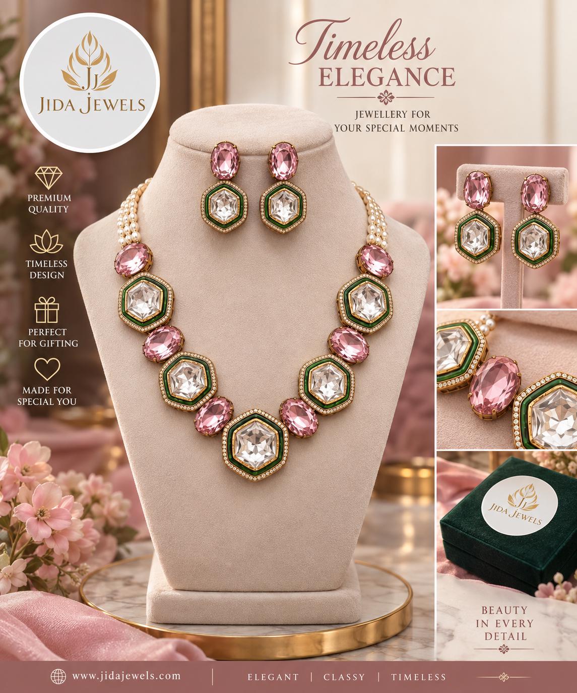 High End Patchy Kundan Style Necklace Jewelry Set