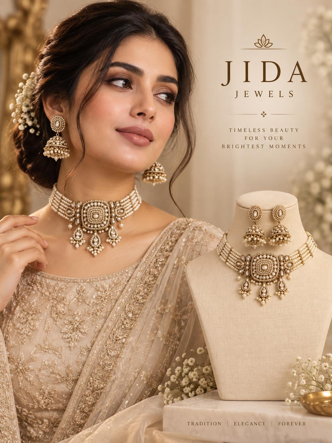 Statement Gold Tone Kundan Pearl Choker/Necklace Jewelry Set