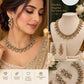 Elegant Antique Gold Finish Leaf Necklace and Earrings Set with Dazzling AD Stone Embellishment
