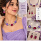 Rhodium Finish Rare Designer Necklace Set with Ruby Pink and Purple Micro Cz Stones for Styling