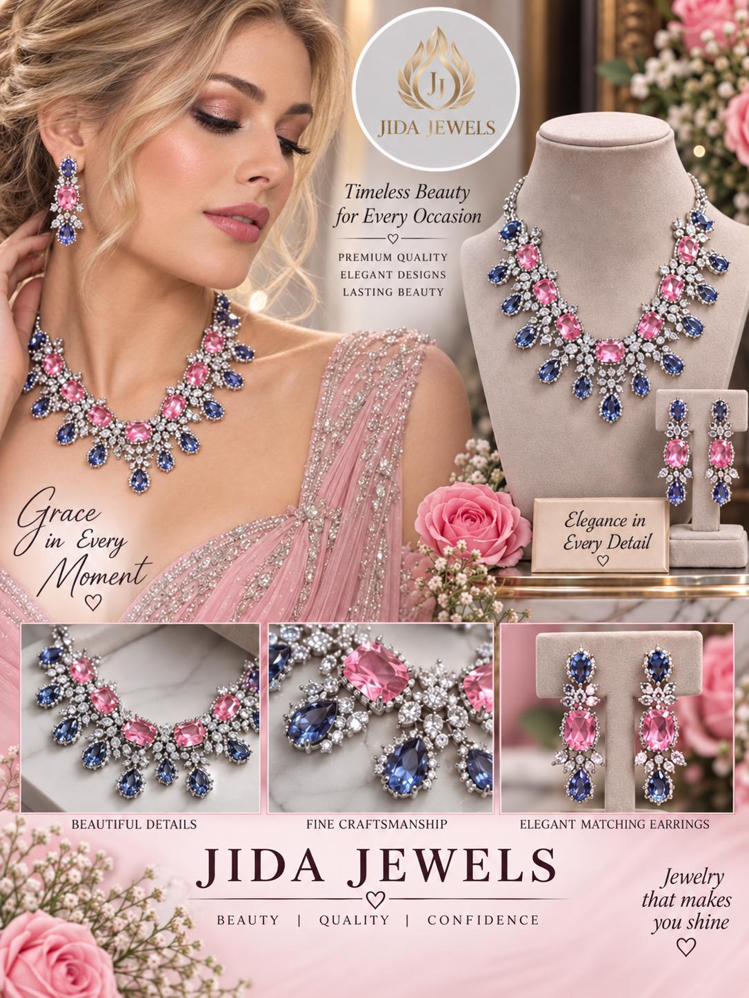 Luxury Statement Necklace with Blush Pink and Lilac Stone Details and Coordinating Drop Earrings
