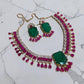 Ornate High End Emerald Green Jewelry with Ruby Pink Details in a Statement Necklace Set