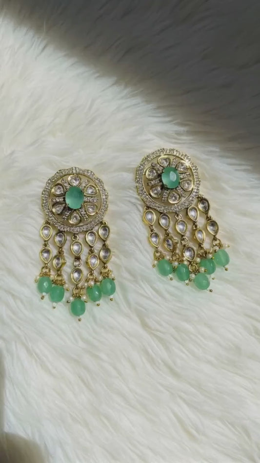 Bollywood Glam Kundan Dangle Earrings | Traditional Gold-Tone Jewelry