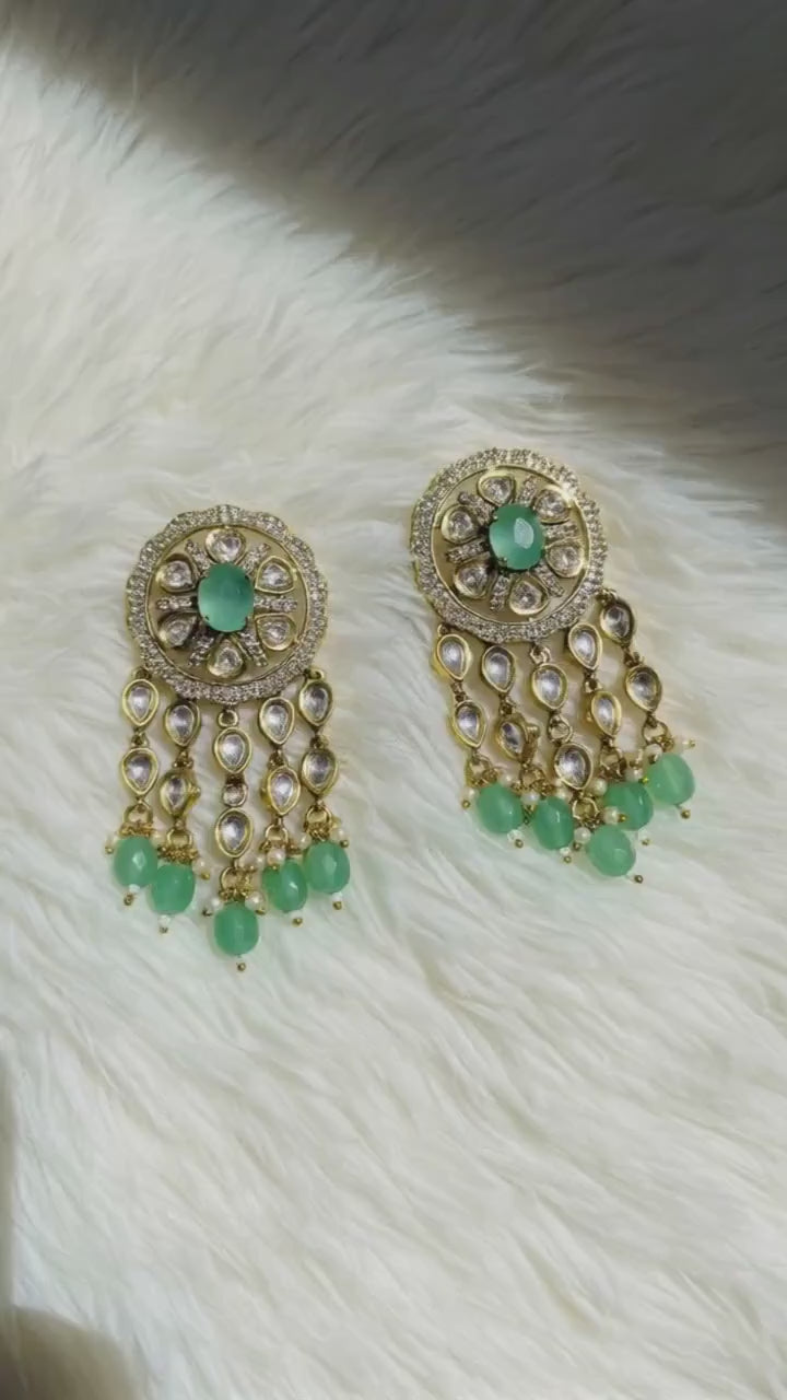 Bollywood Glam Kundan Dangle Earrings | Traditional Gold-Tone Jewelry