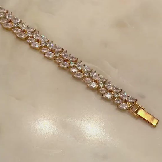 Gold Plated Tennis , Cubic Zirconia Bracelet, Bridal Bracelet for Women