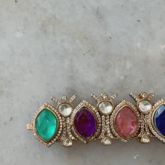 Designer Bollywood Kada Gold Plated Jewelry | Colorful Gemstones Bangle