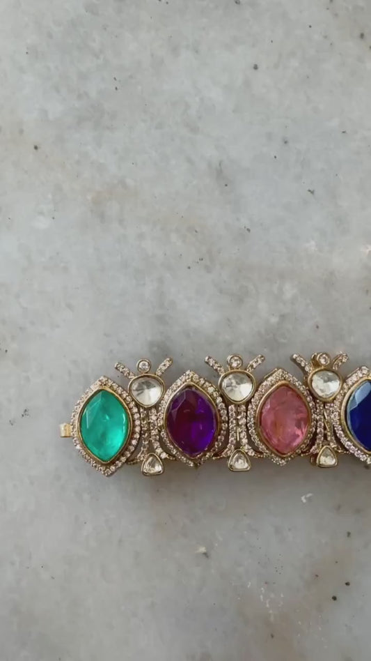 Designer Bollywood Kada Gold Plated Jewelry | Colorful Gemstones Bangle