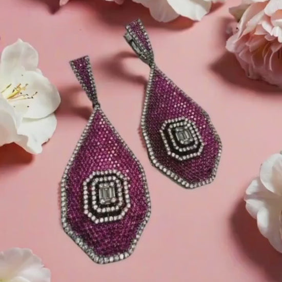 Stunning Multi-Color Cz stones micro ad  Teardrop Earrings with Geometric Accent - Elegant Statement Jewelry