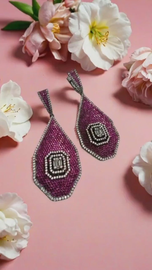 Stunning Multi-Color Cz stones micro ad  Teardrop Earrings with Geometric Accent - Elegant Statement Jewelry