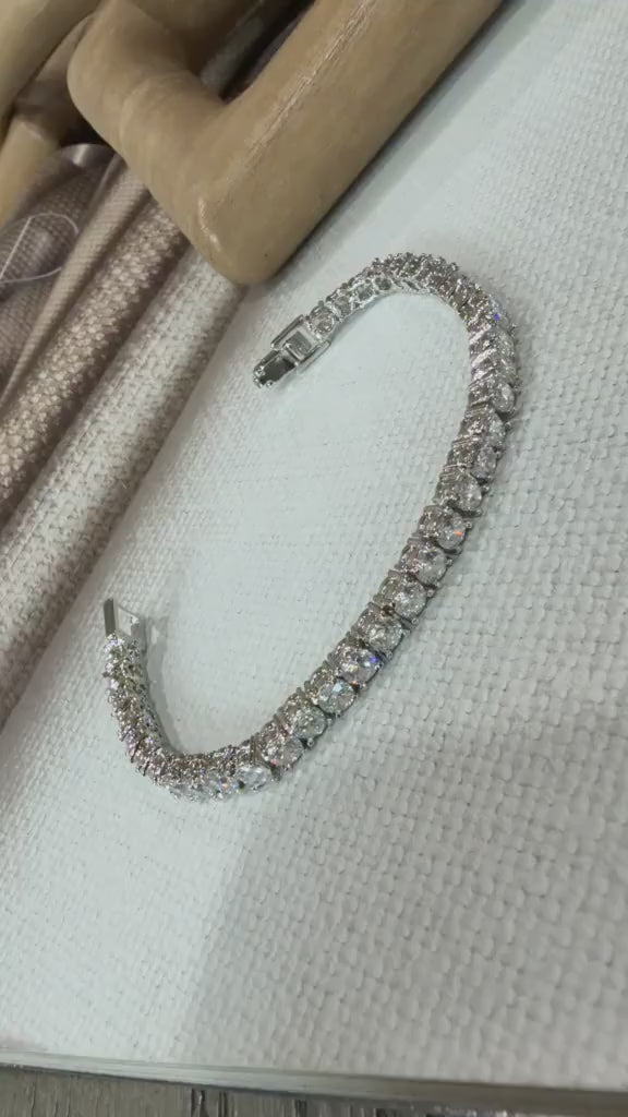 Silver Tennis Bracelet for Women, Statement, Elegant Link Bracelet, Adjustable Party Jewelry