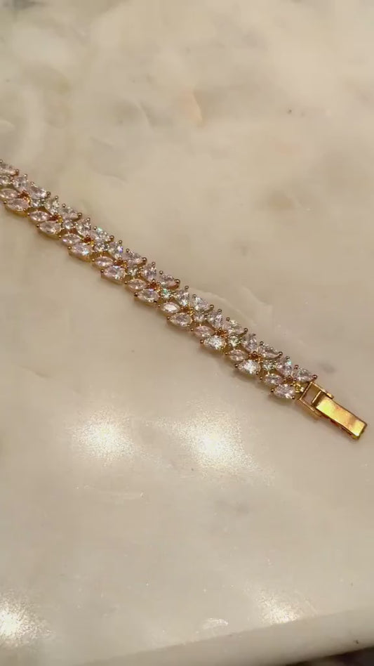 Gold Plated Tennis , Cubic Zirconia Bracelet, Bridal Bracelet for Women