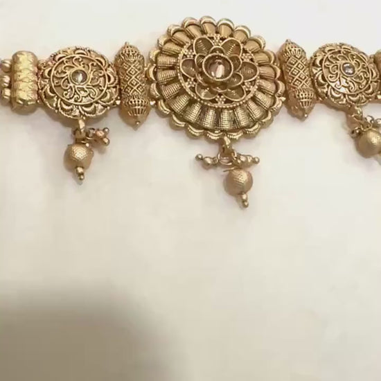 Indian Rajwari Necklace Choker Set - Gold Plated | Traditional Jewelry for Women