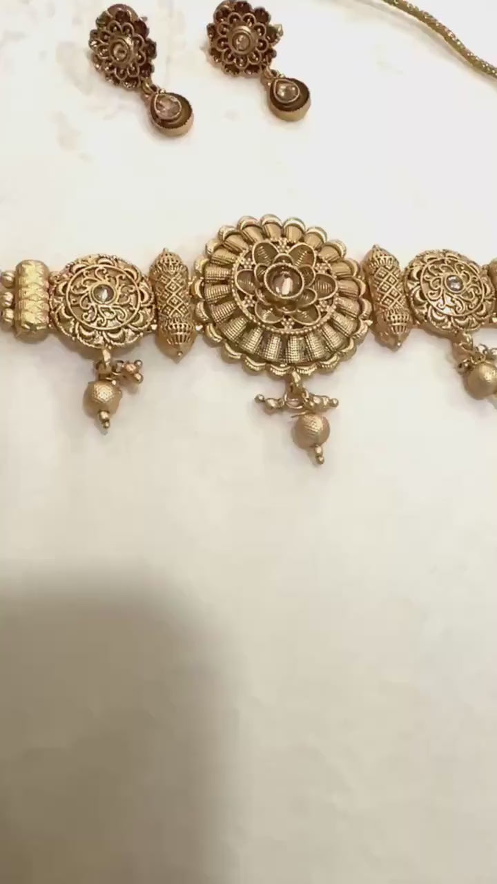 Indian Rajwari Necklace Choker Set - Gold Plated | Traditional Jewelry for Women