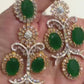 Emerald Green Chandelier Earrings, Gold Plated Statement Earrings