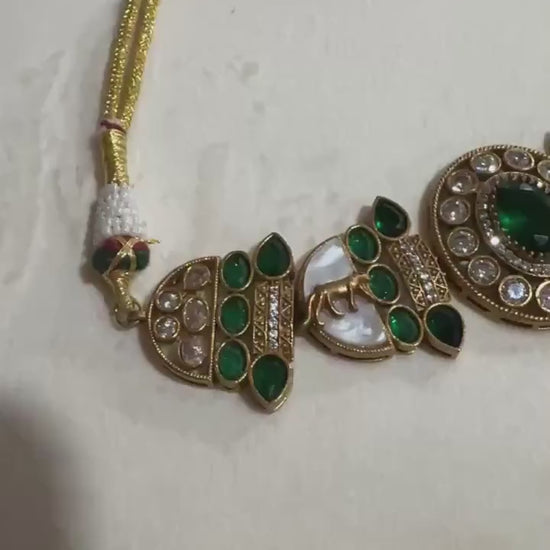 Kundan Choker Necklace Set – Emerald Green, Sabyasachi Inspired Indian Jewelry
