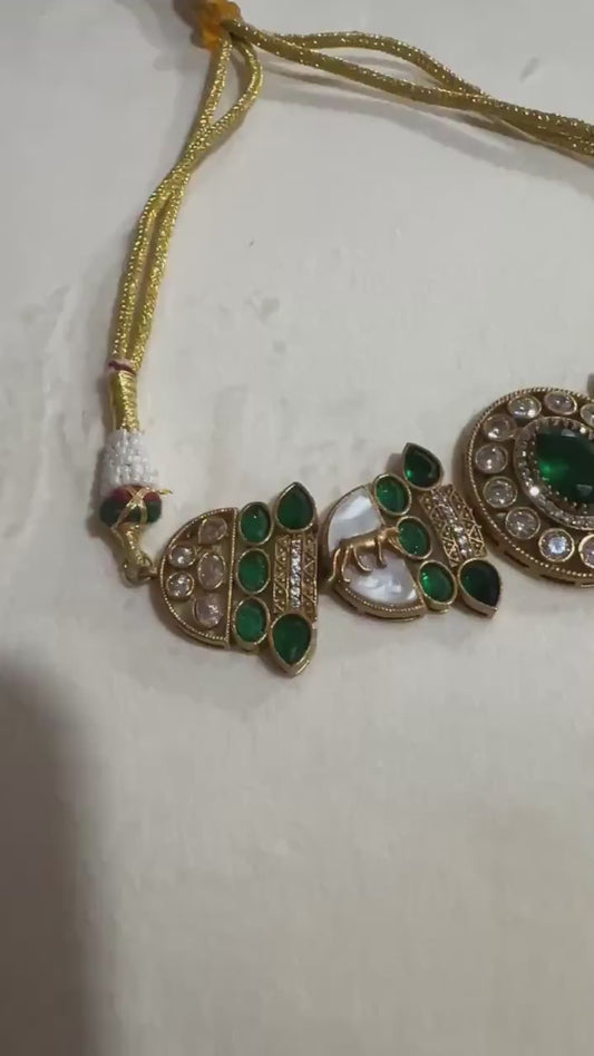 Kundan Choker Necklace Set – Emerald Green, Sabyasachi Inspired Indian Jewelry