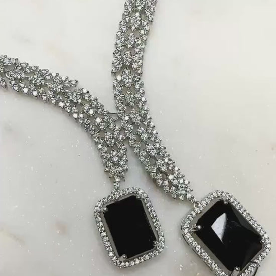 Cubic Zarconia ad set  designer necklace set Bollywood  Hollywood inspired onyx.