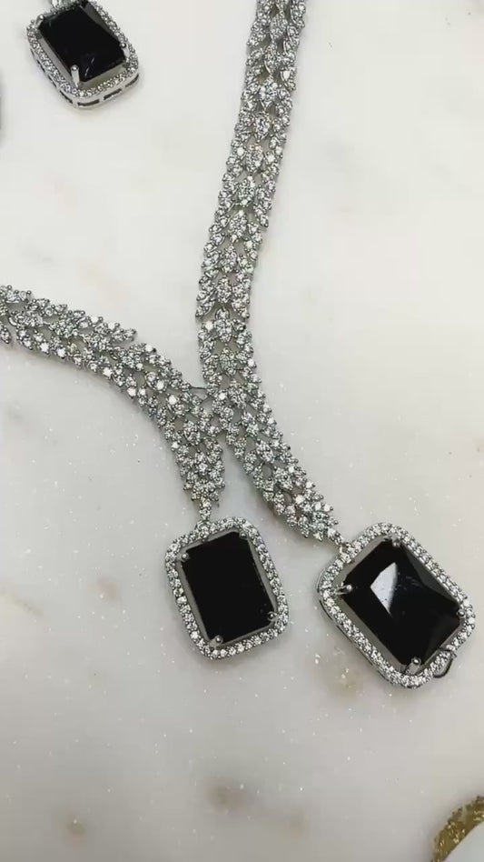 Cubic Zarconia ad set  designer necklace set Bollywood  Hollywood inspired onyx.
